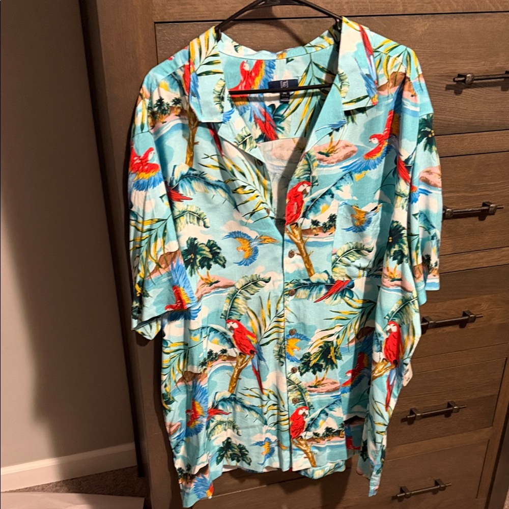 Mens XXL George Tropical Parrot Print Shirt